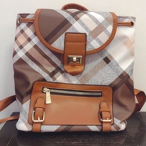 Brown Tan & White Checkered Bag / Backpack